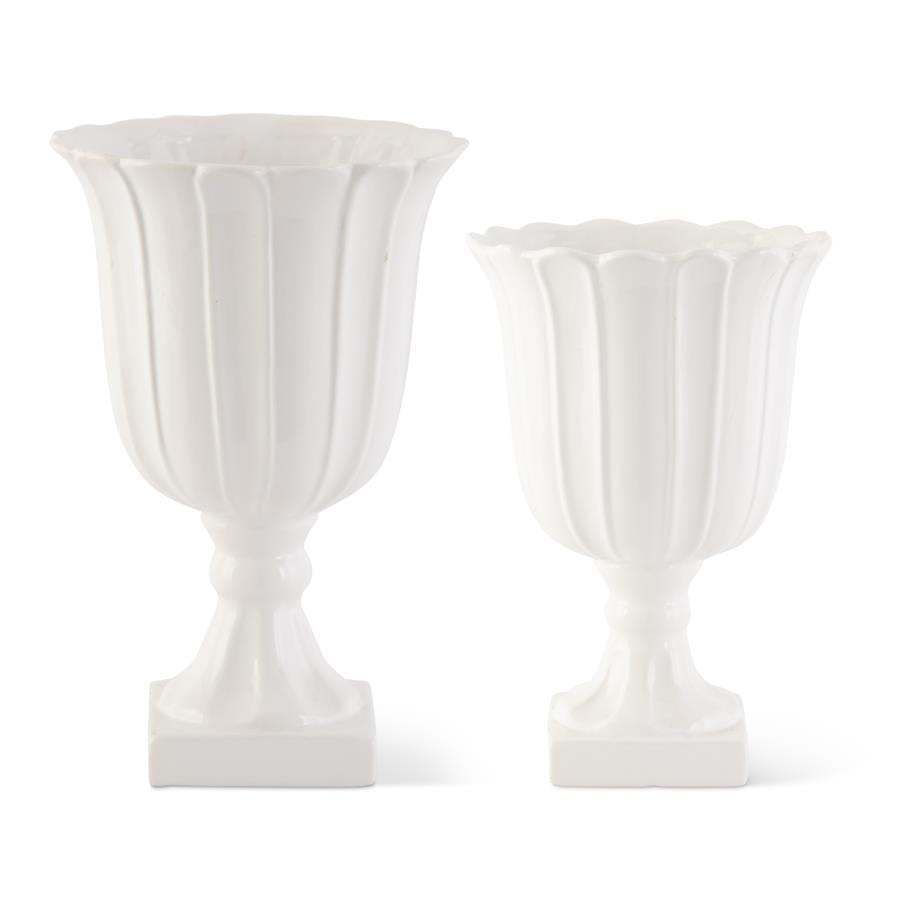 Ribbed Ceramic Vase - White
