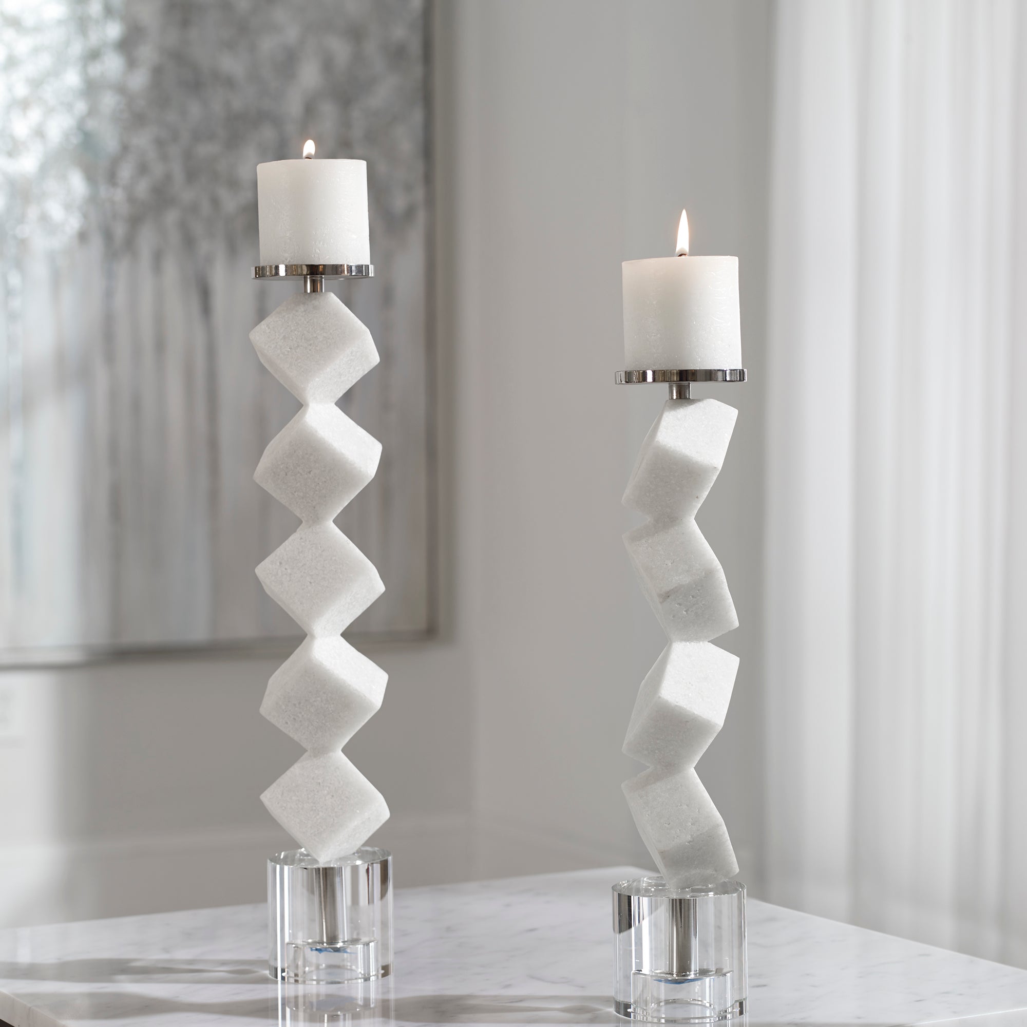 Casen Marble Cube Candleholders, S/2