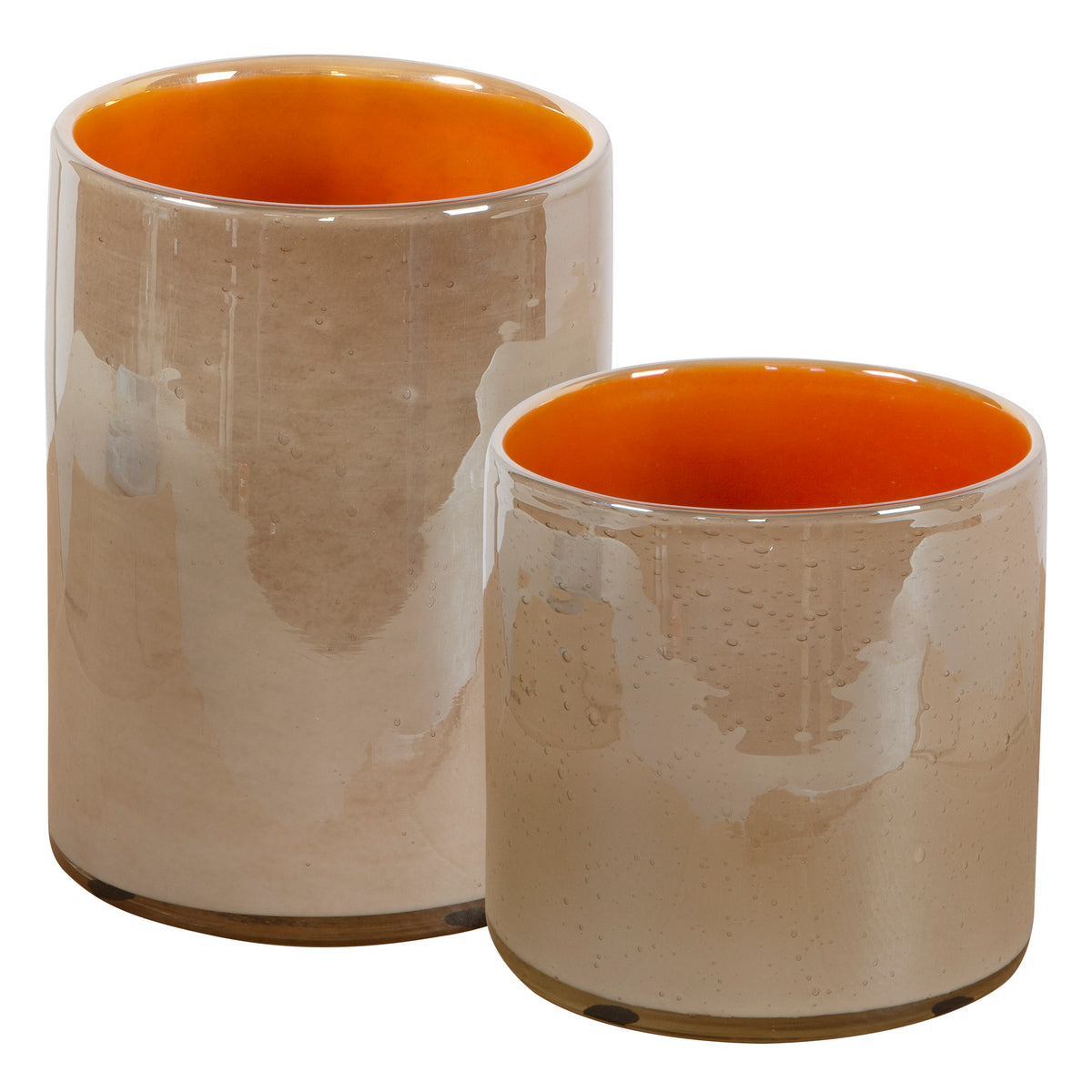 Tangelo Beige Orange Vases, S/2