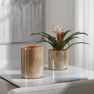 Tangelo Beige Orange Vases, S/2