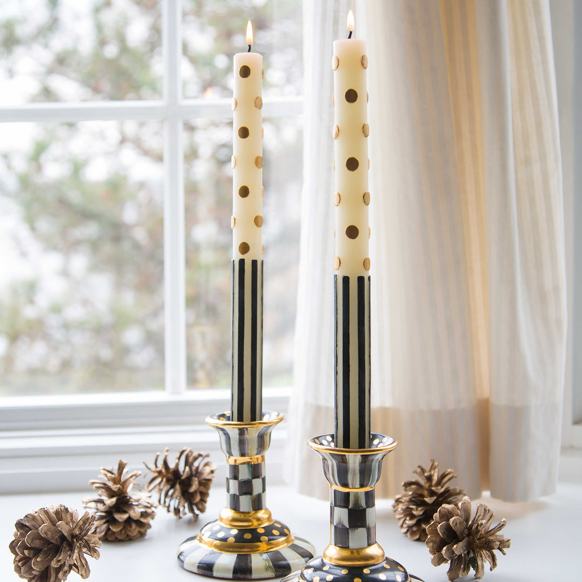 Dot & Stripe Dinner Candles - Gold - Set of 2