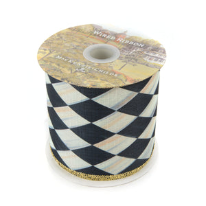 Courtly Harlequin 4" Ribbon - Gold Back