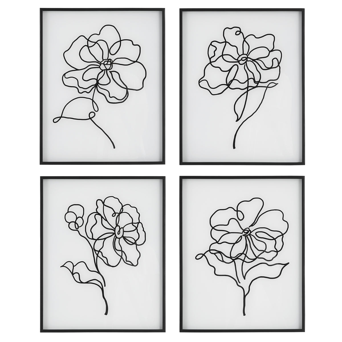 Bloom Black White Framed Prints, S/4