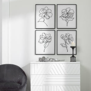 Bloom Black White Framed Prints, S/4