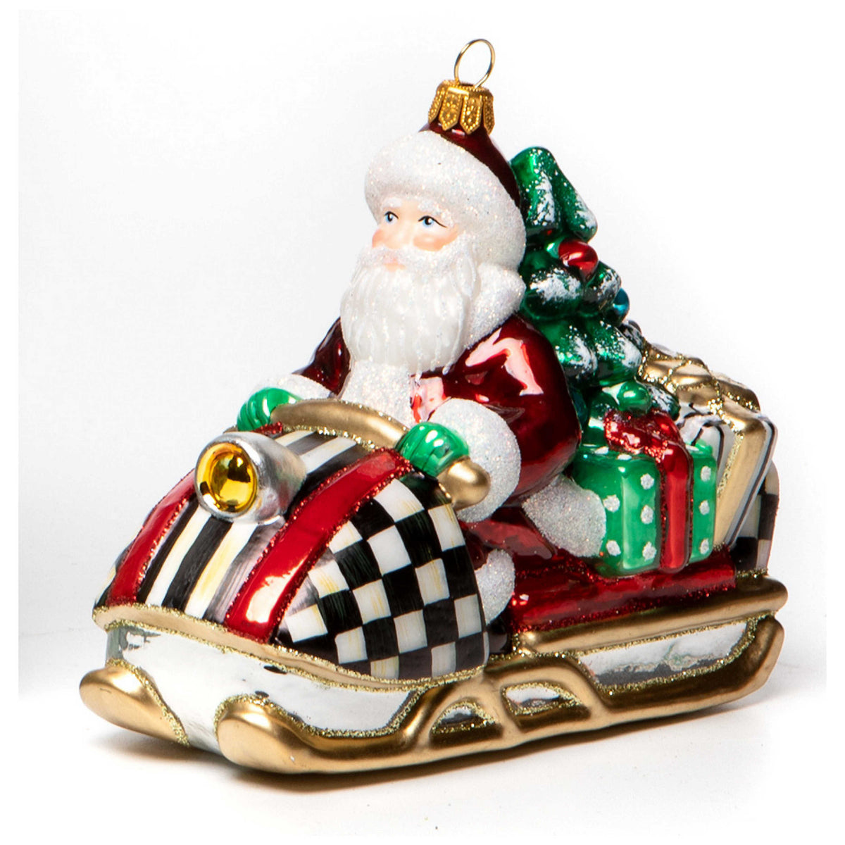 Snowmobile Santa - Glass Ornament