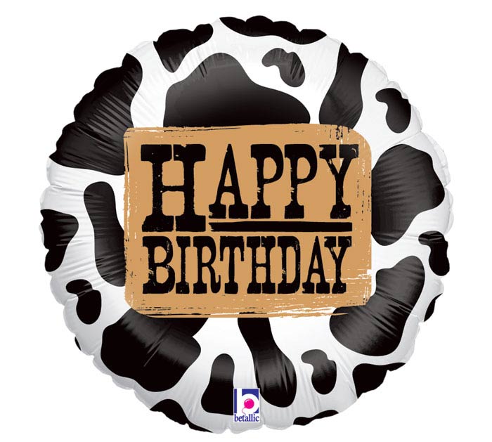 Happy Birthday Cow Print Balloon