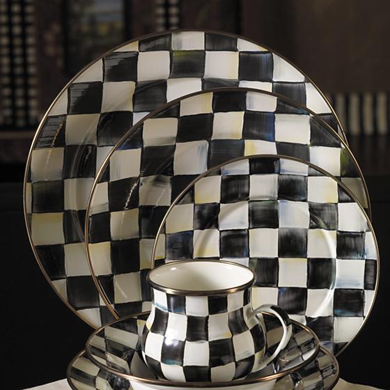 1pc Checkered Enamel Round Plate 26cm Black White Enamel Plates