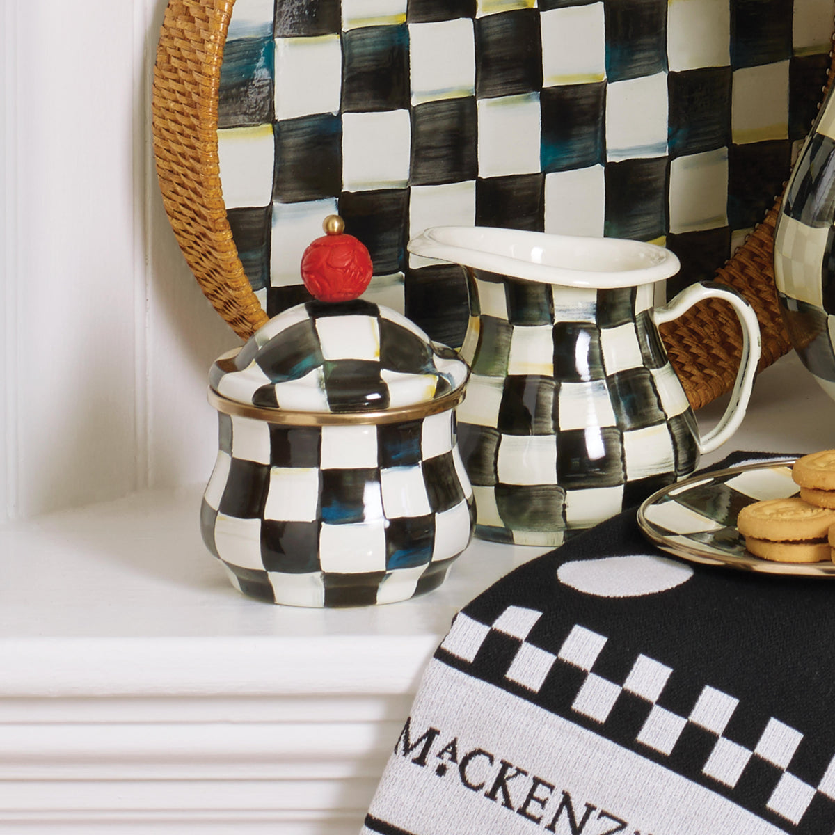 Courtly Check Enamel Lidded Sugar Bowl