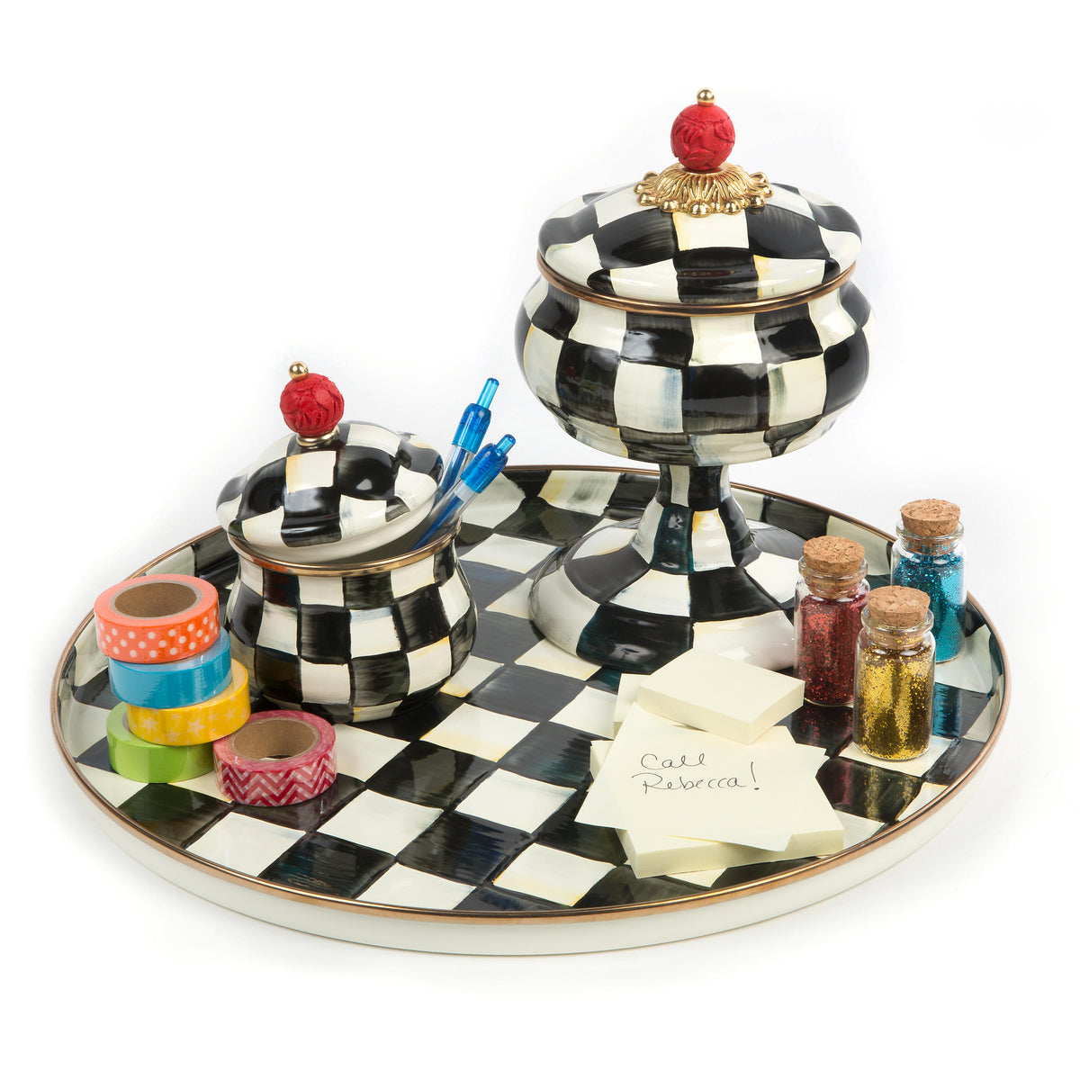Courtly Check Enamel Lidded Sugar Bowl