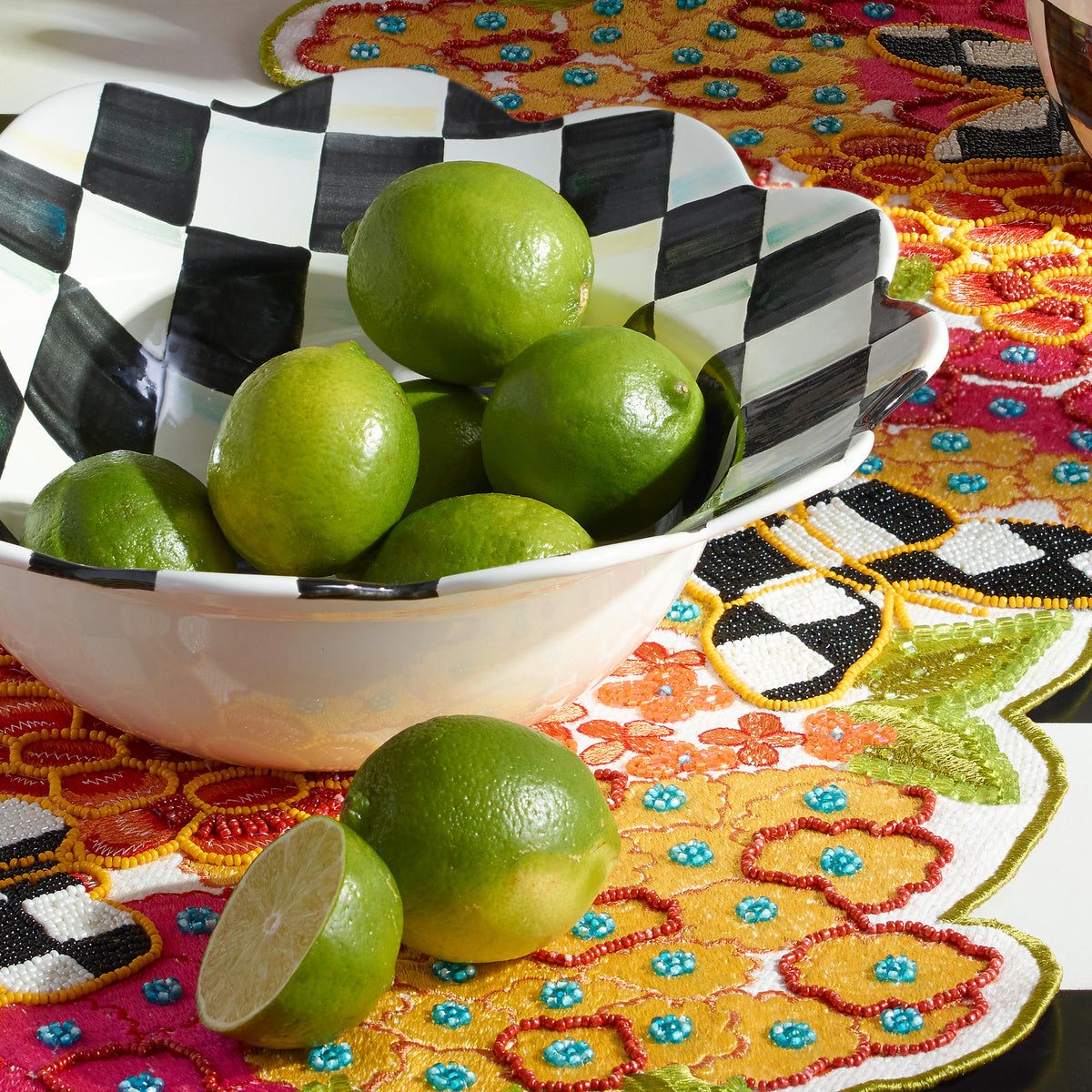 Courtly Check Enamel Petal Serving Bowl