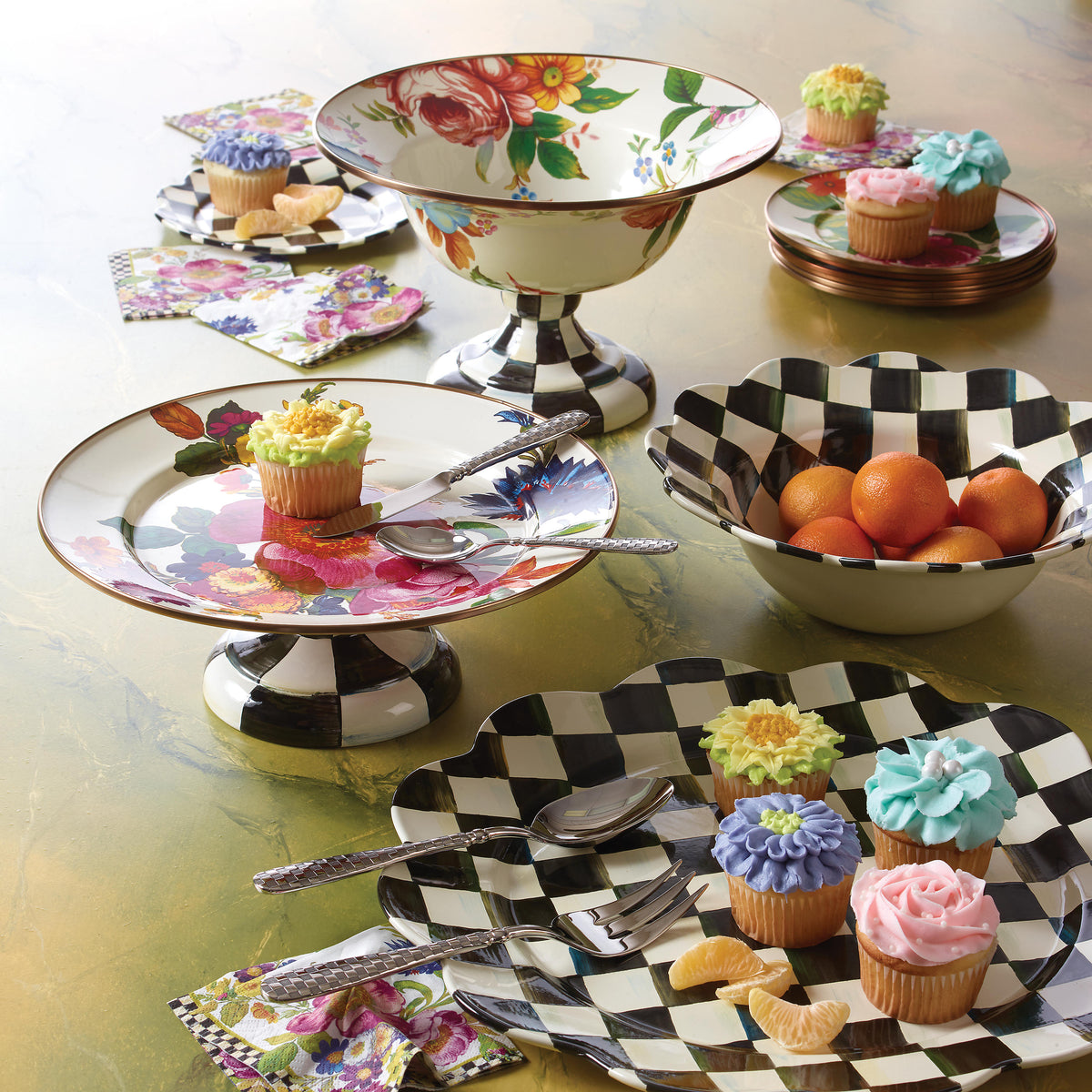 Courtly Check Enamel Petal Serving Bowl