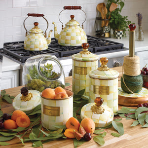 Cookie Jar with Parchment Check Enamel Lid