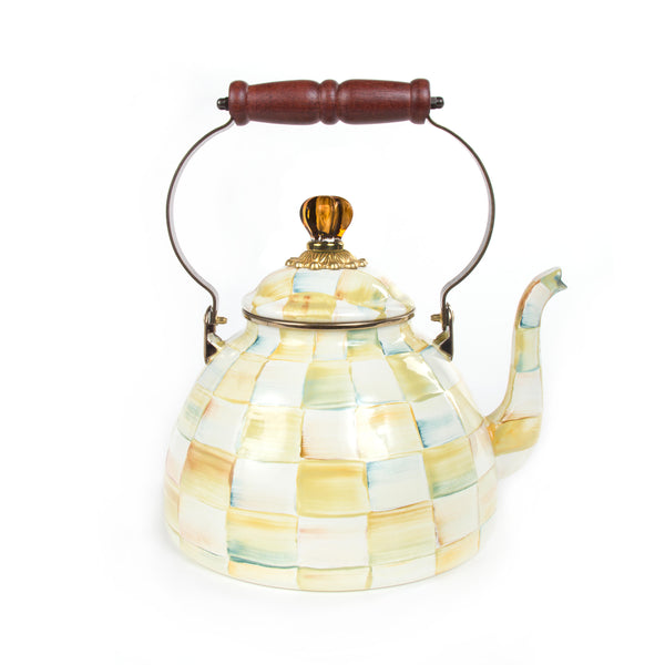 Parchment Check Enamel Tea Kettle - 3 Quart - RFD
