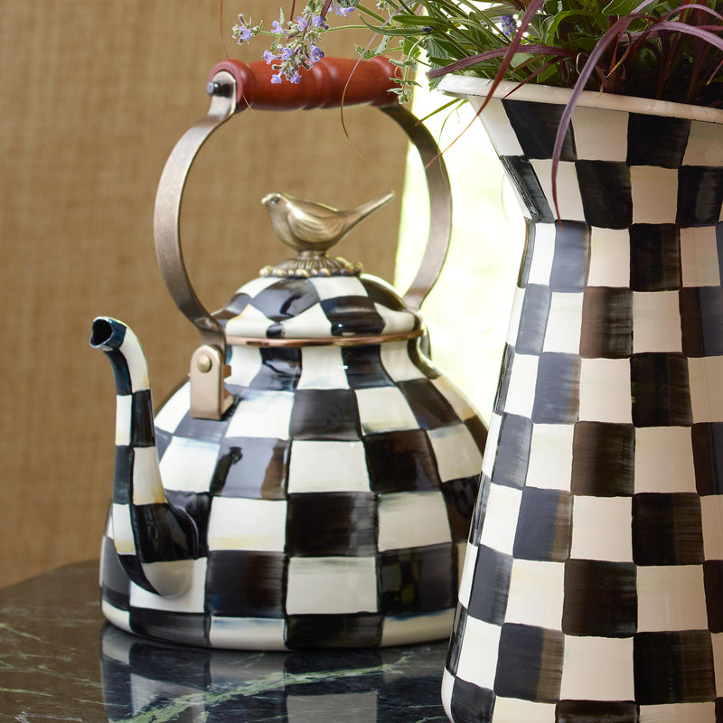 Courtly Check Enamel 3 Qt. Tea Kettle with Bird - RFD