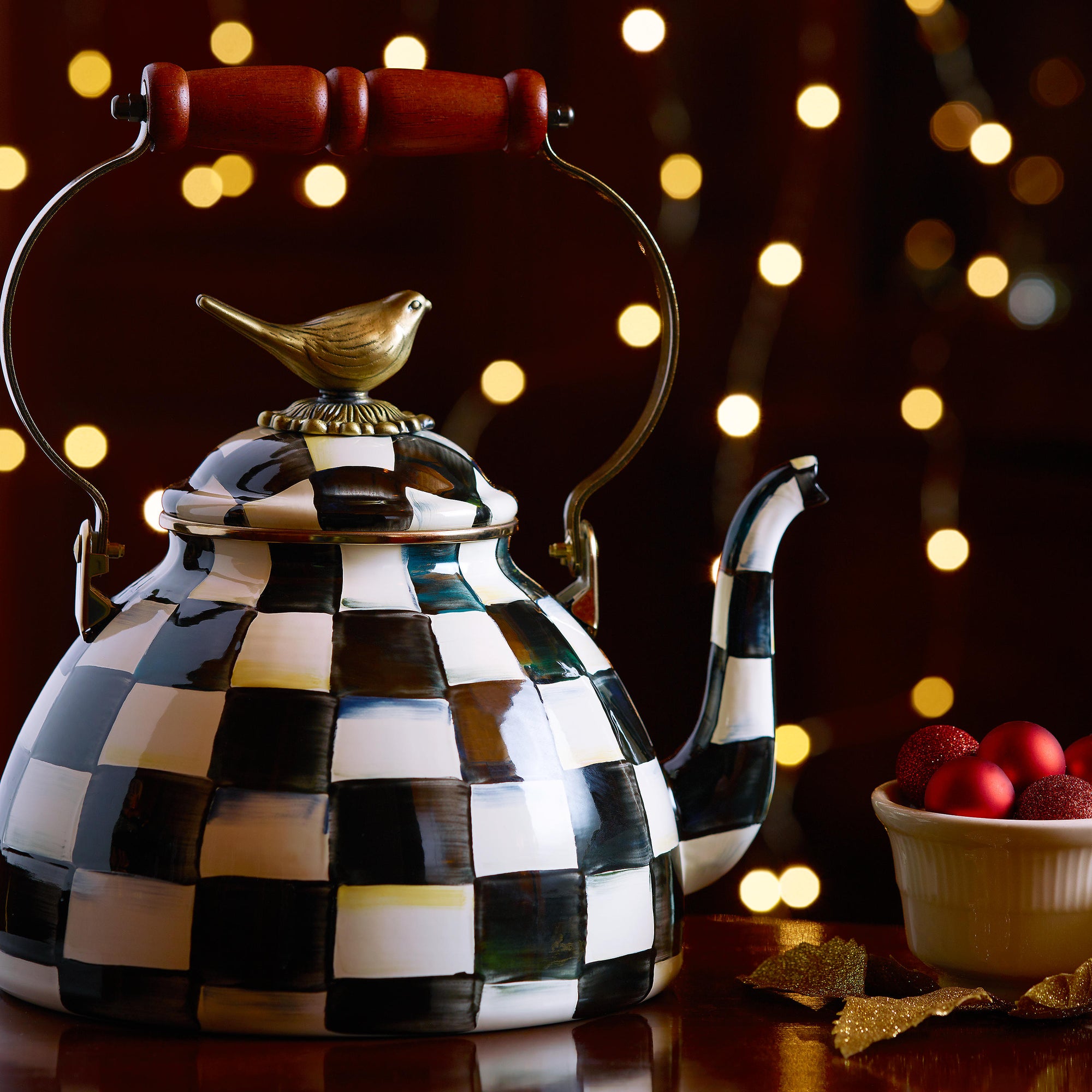 Courtly Check Enamel 3 Qt. Tea Kettle with Bird - RFD