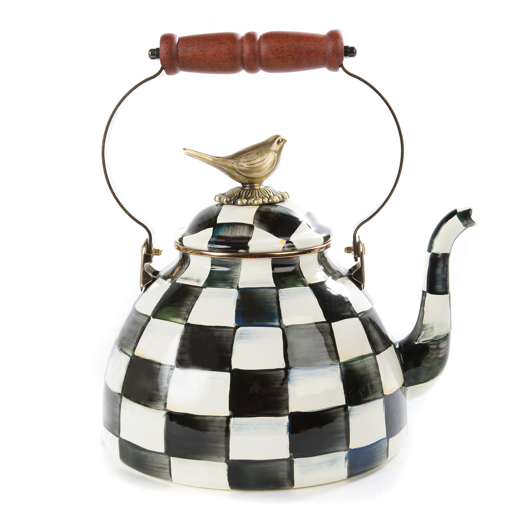 Courtly Check Enamel 3 Qt. Tea Kettle with Bird