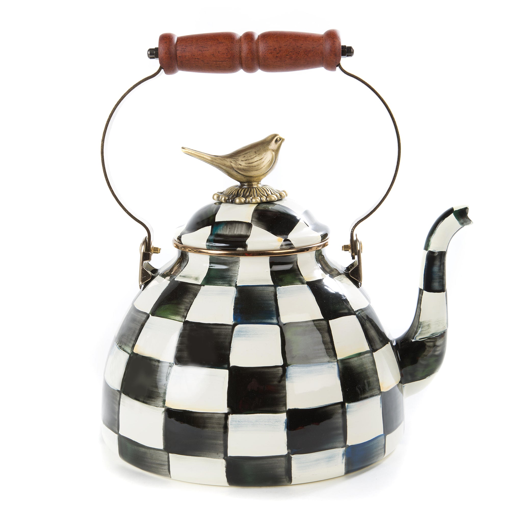 Courtly Check Enamel 3 Qt. Tea Kettle With Bird