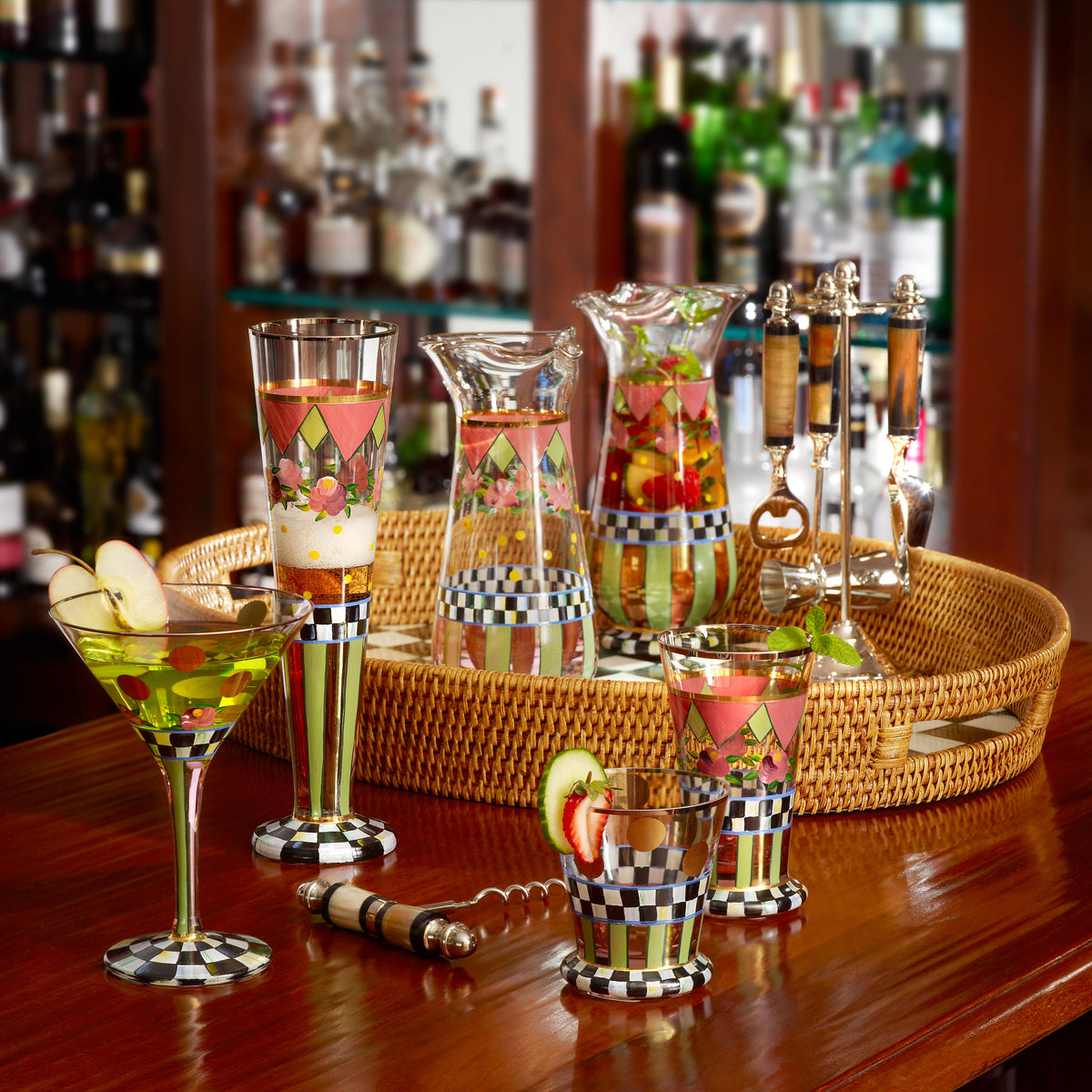 Courtly Check Rattan & Enamel Party Tray