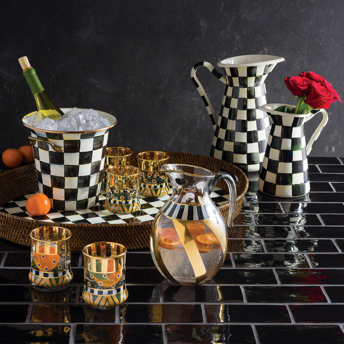 Courtly Check Rattan & Enamel Party Tray