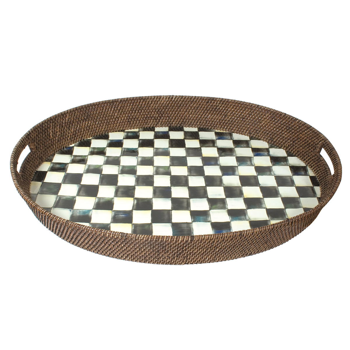 Courtly Check Rattan & Enamel Party Tray