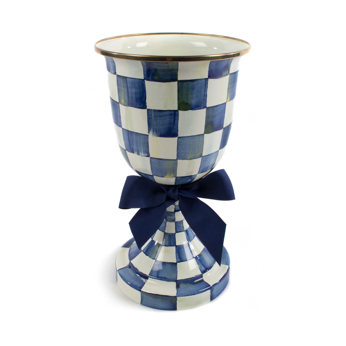 Royal Check Enamel Pedestal Vase - Navy Bow