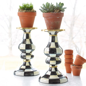 Courtly Check Enamel Pillar Candlestick - Medium