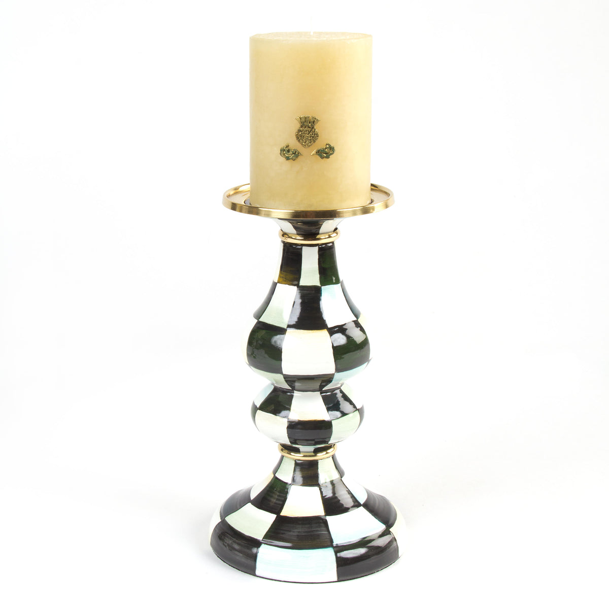 Courtly Check Enamel Pillar Candlestick - Medium
