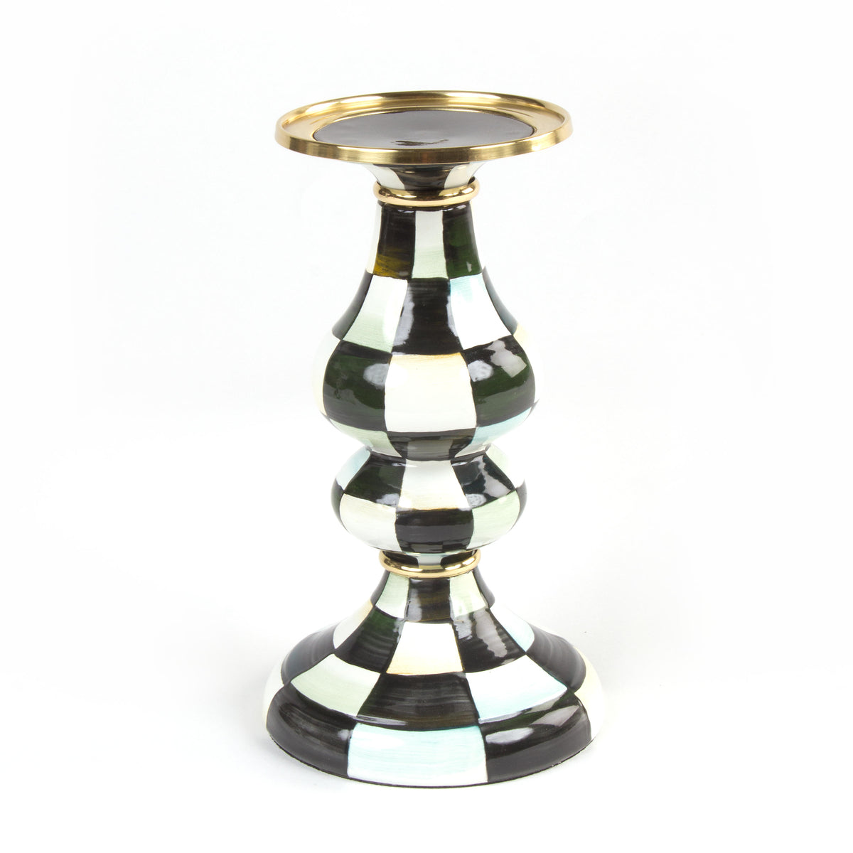 Courtly Check Enamel Pillar Candlestick - Medium