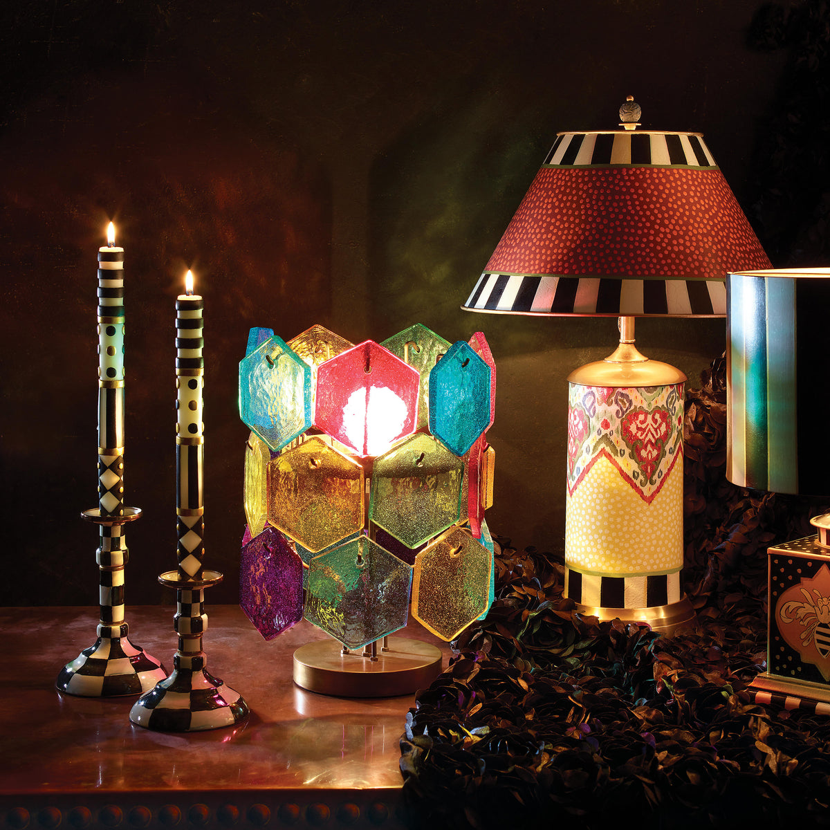 Courtly Check Enamel Candlestick - Modest