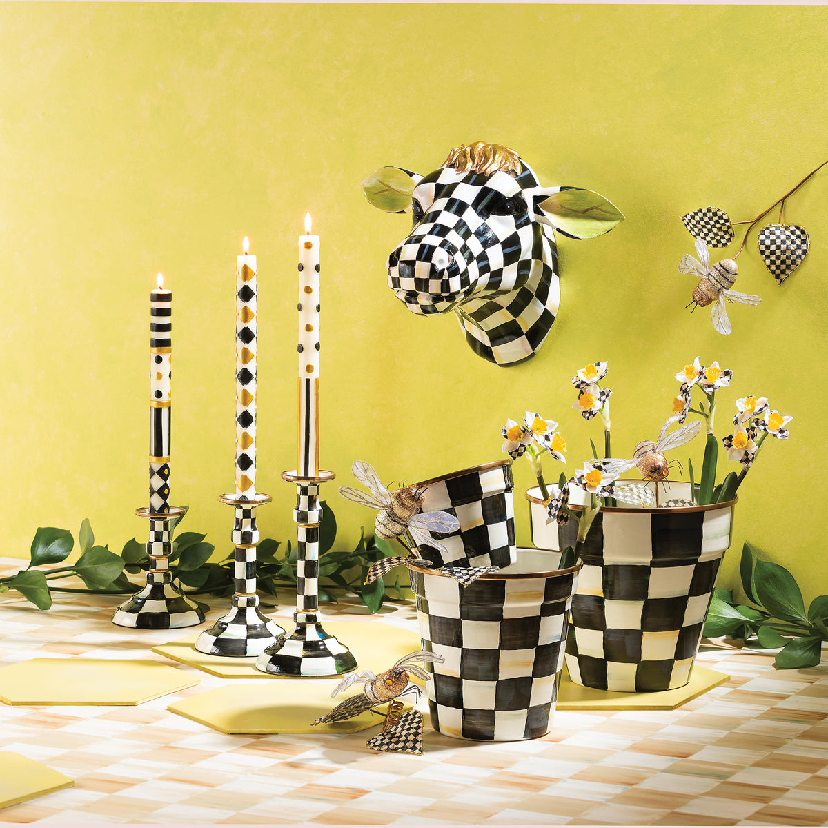 Courtly Check Enamel Candlestick - Mighty