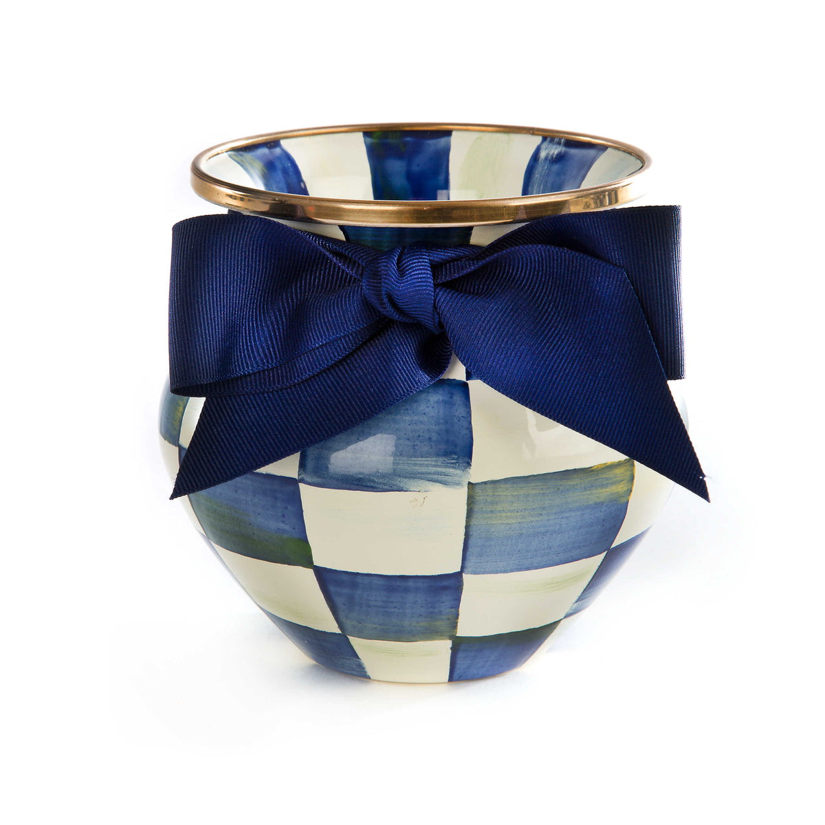 Royal Check Enamel Vase - Blue Bow