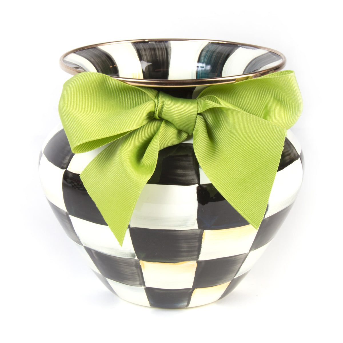 Courtly Check Enamel Vase - Green Bow