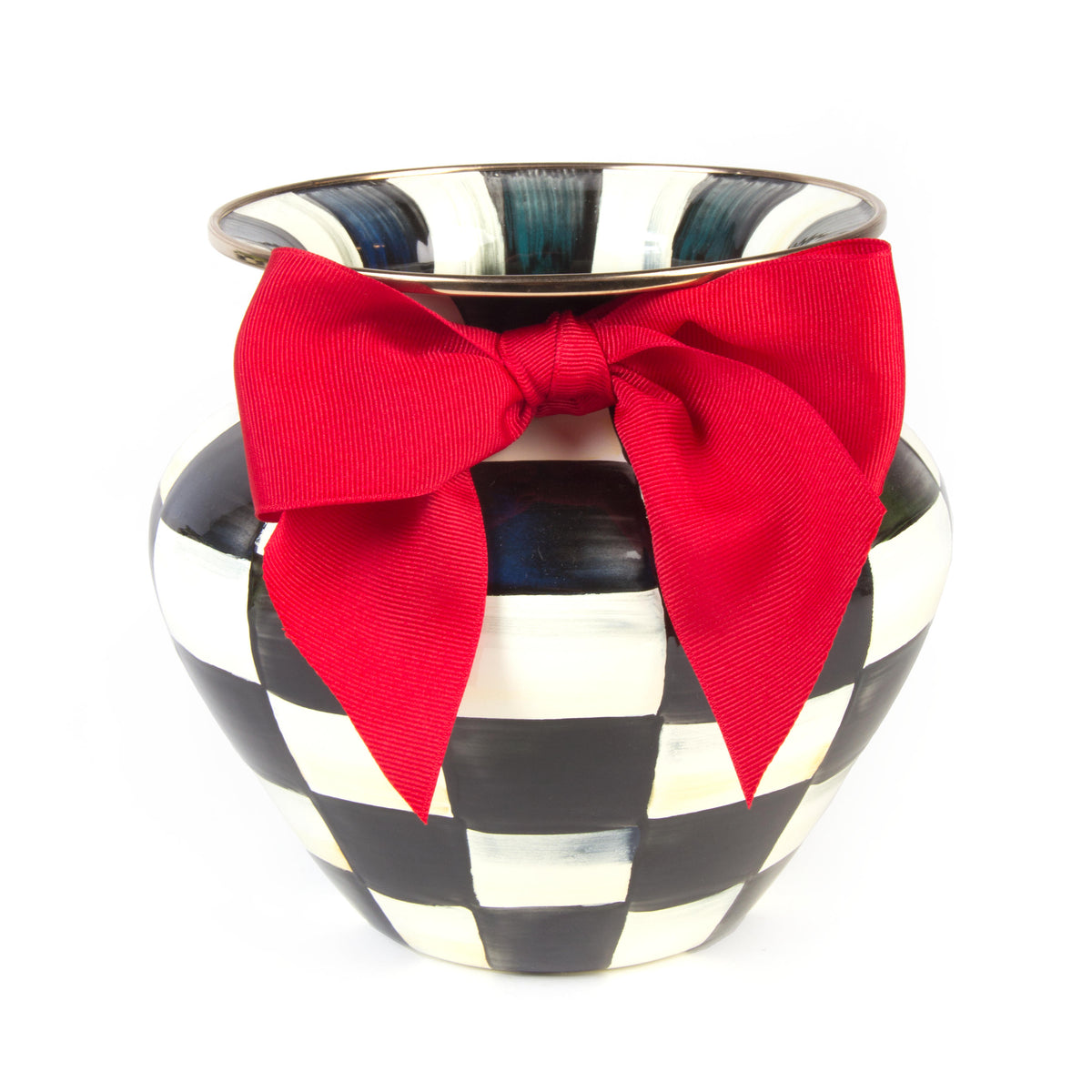 Courtly Check Enamel Large Vase - Red Bow