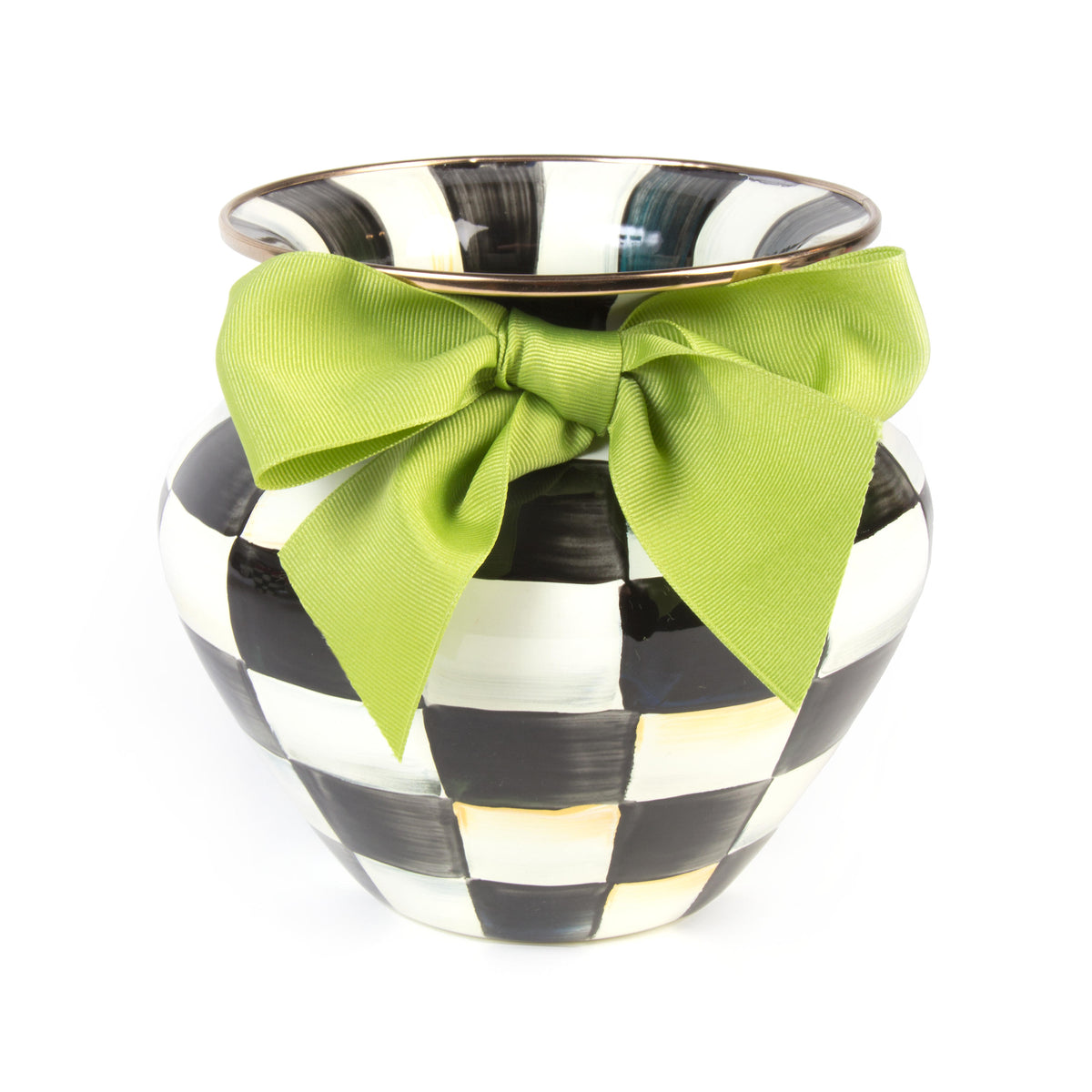 Courtly Check Enamel Large Vase - Green Bow