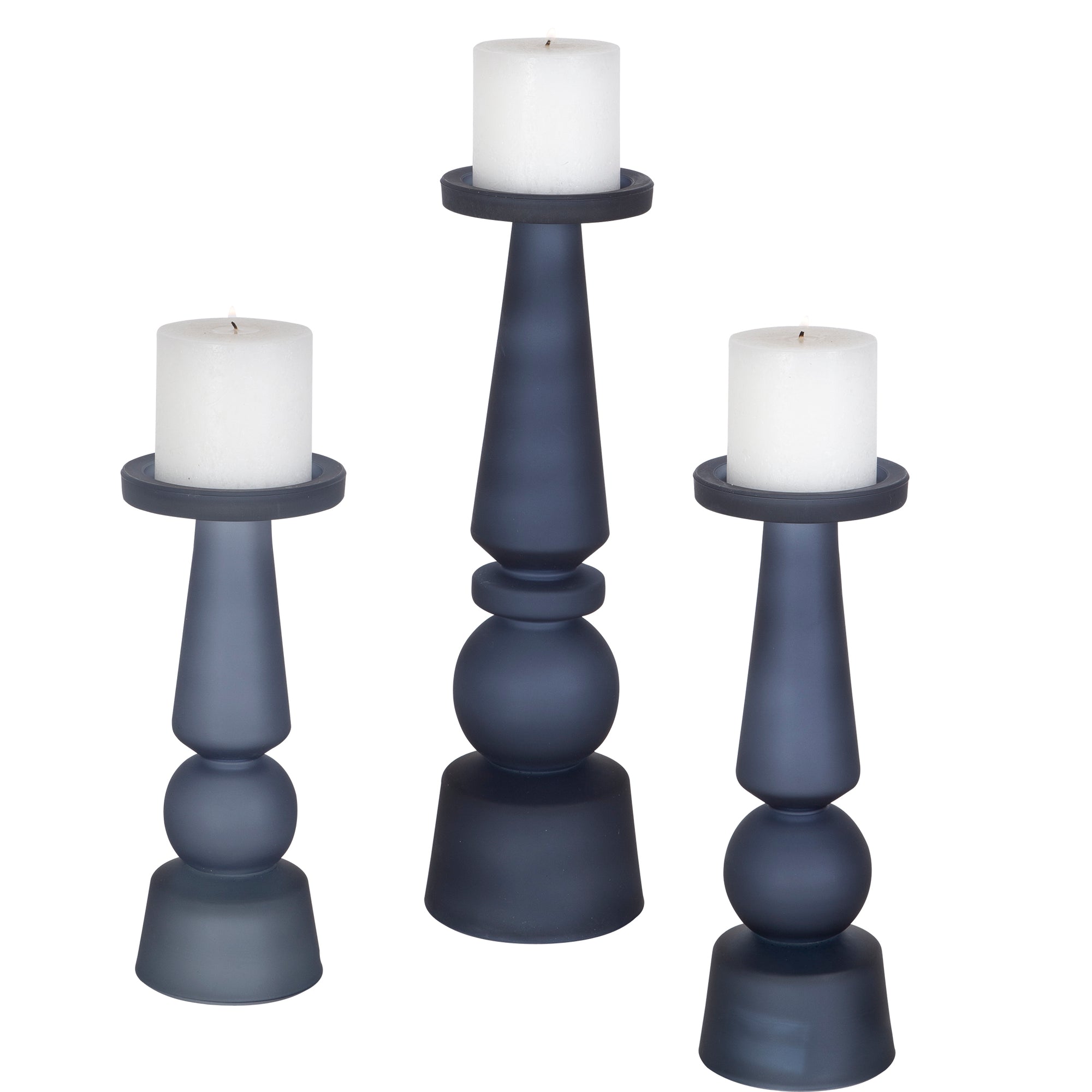 Cassiopeia Blue Glass Candleholders, S/3