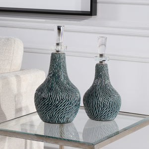 Almera Dark Teal Bottles, S/2