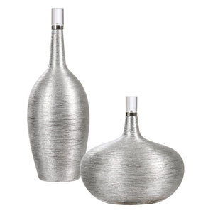 Gatsby Silver Ribbed Bottles, S/2