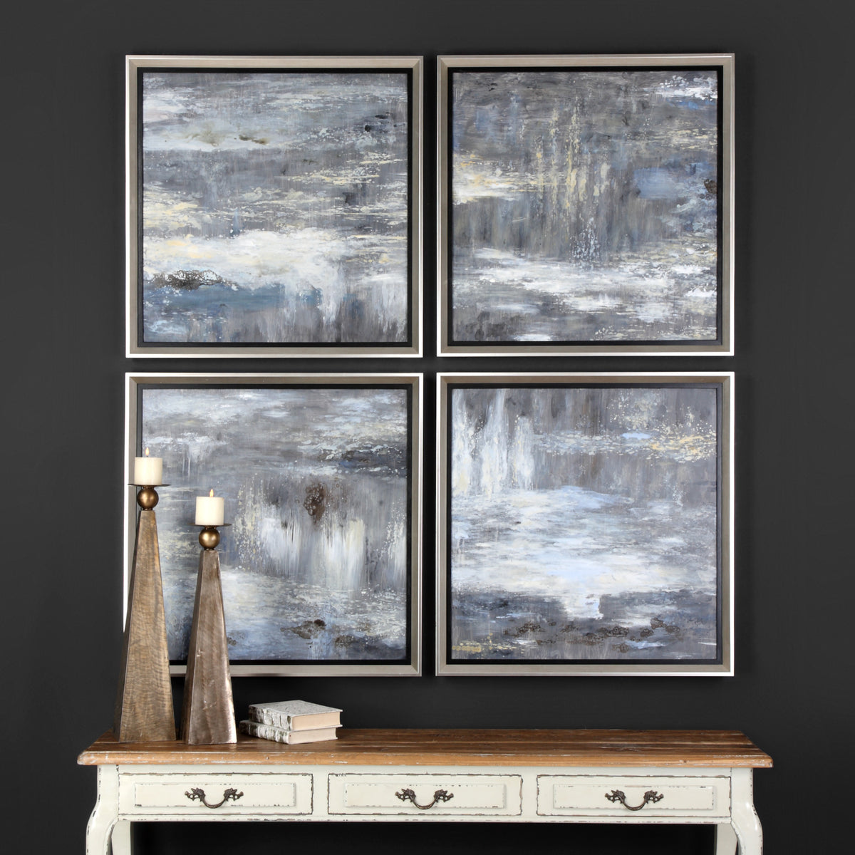 Shades Of Gray Hand Painted Canvases, S/4