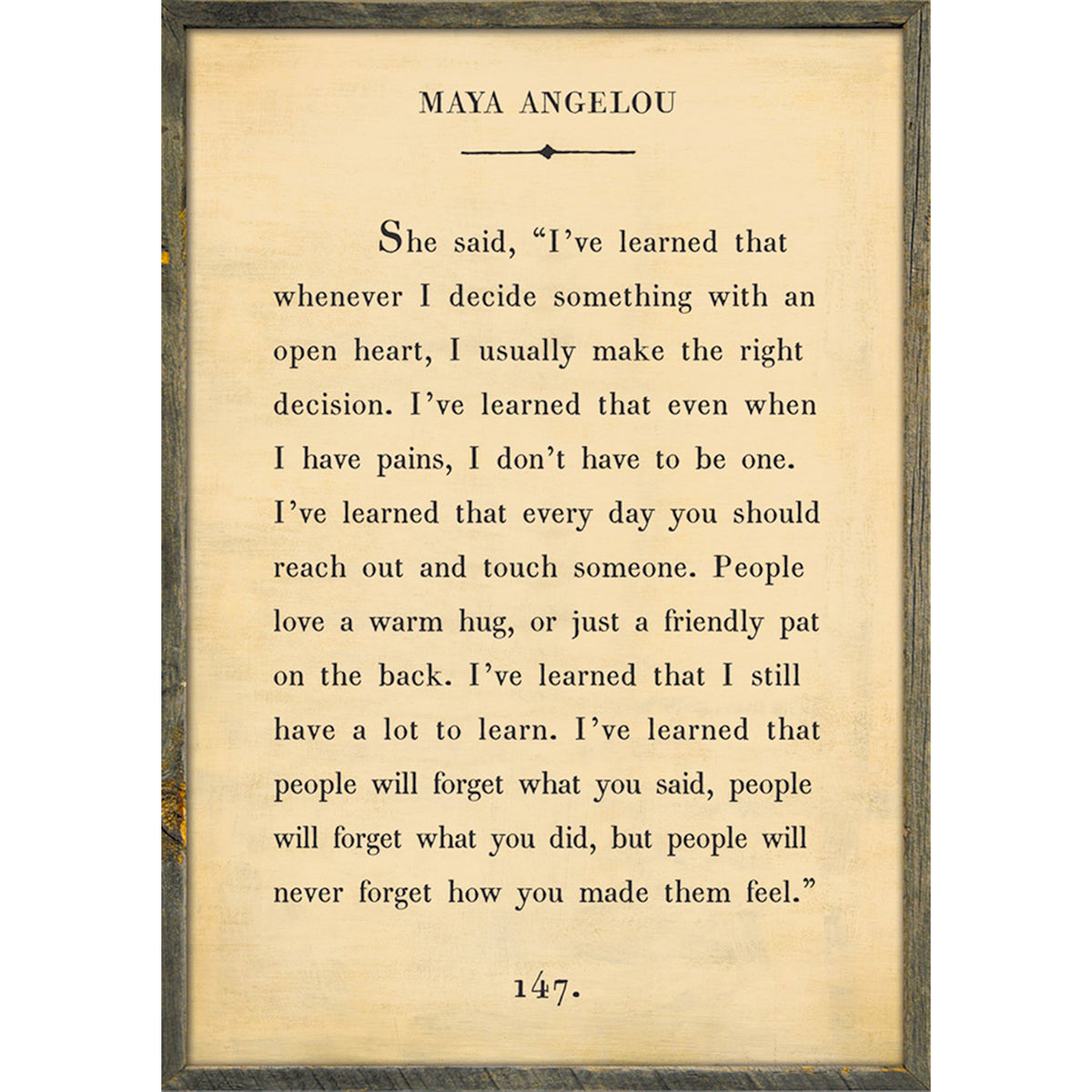 Art Print - Maya Angelou - Cream - Grey Wood