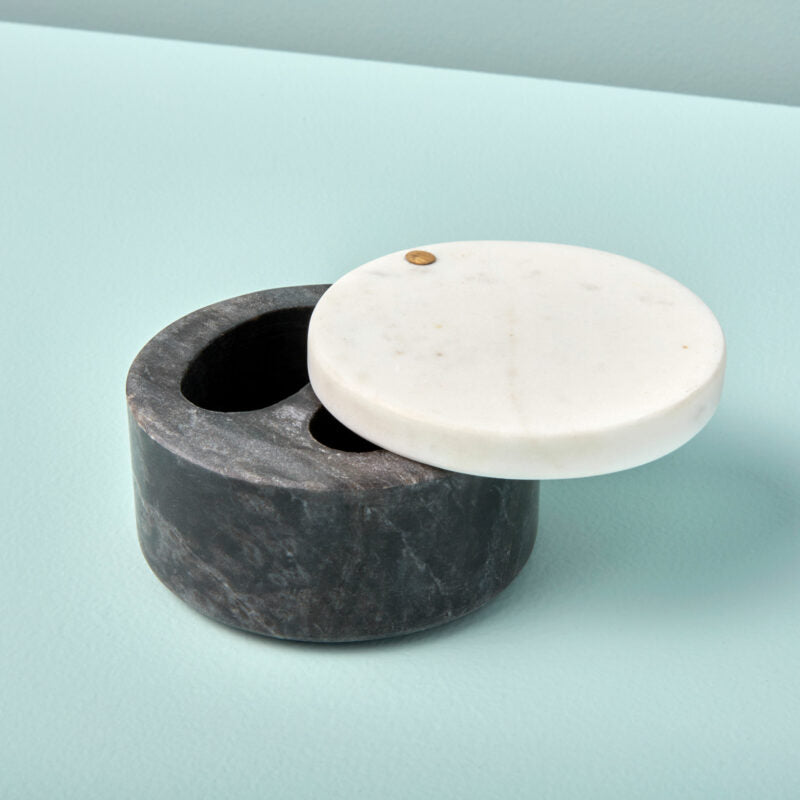 White &amp; Gray Marble Cellar with Pivoting Lid