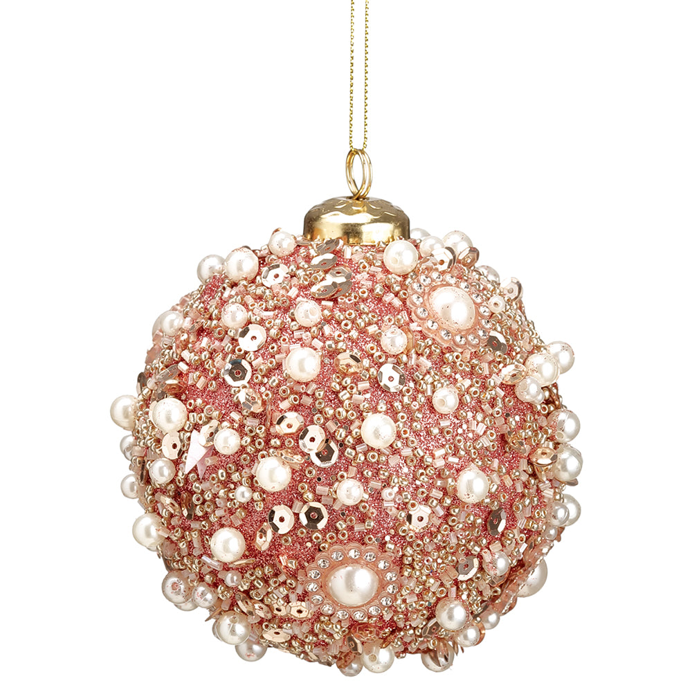 Beaded Pearl Ornament - Pink