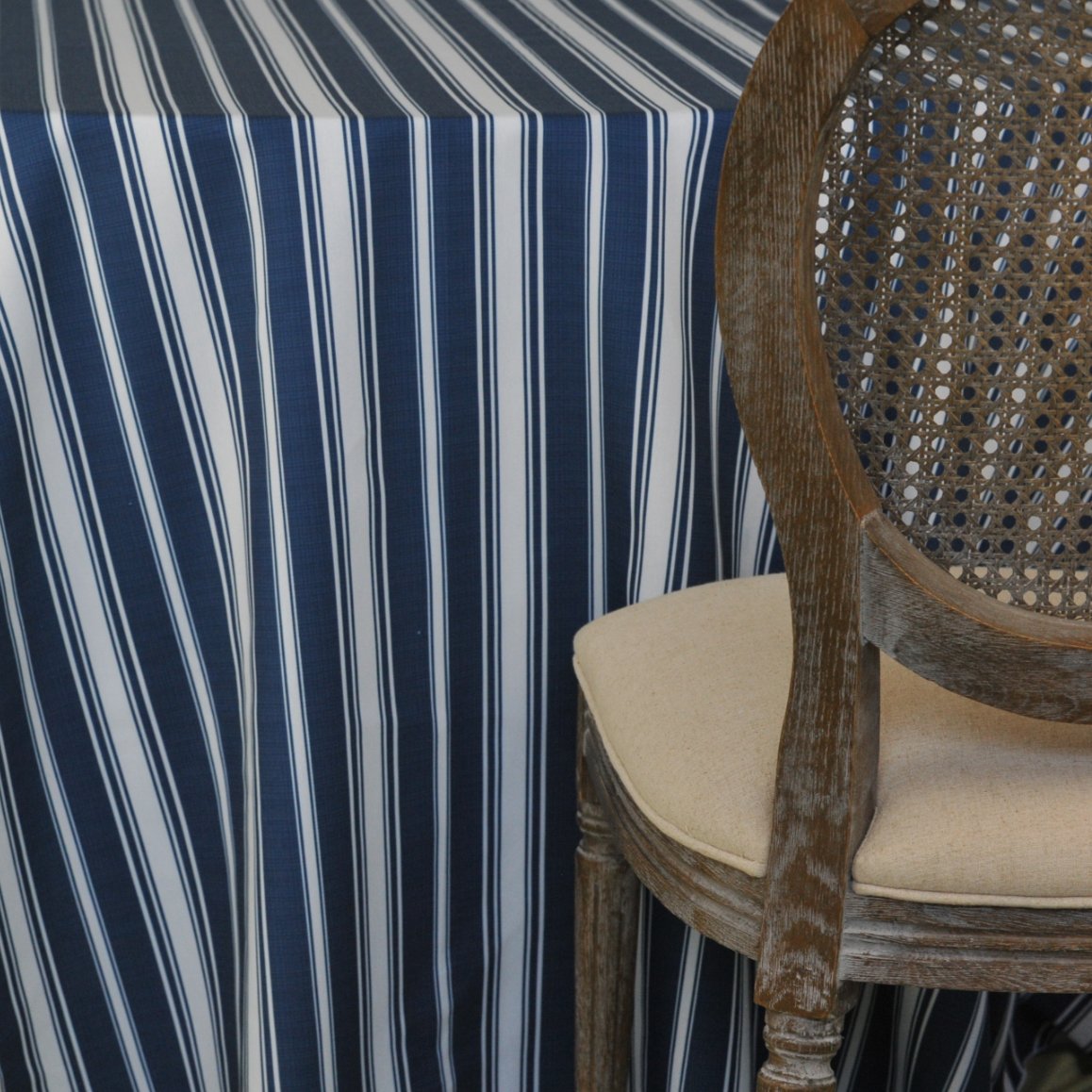 Navy Awning Stripe Tablecoth