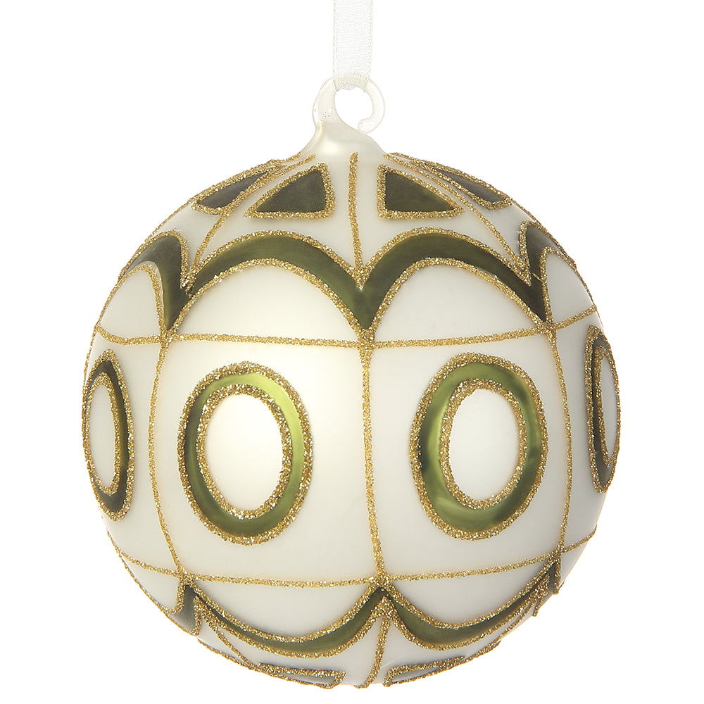 Glass Ball Ornament - Green &amp; White