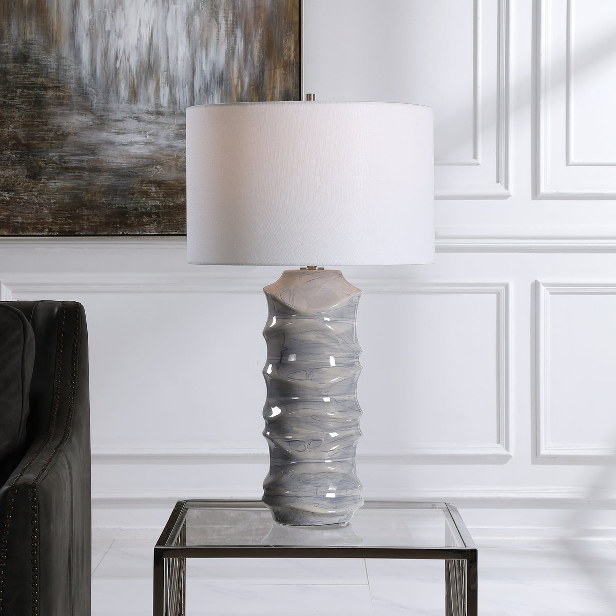 Waves Blue &amp; White Table Lamp