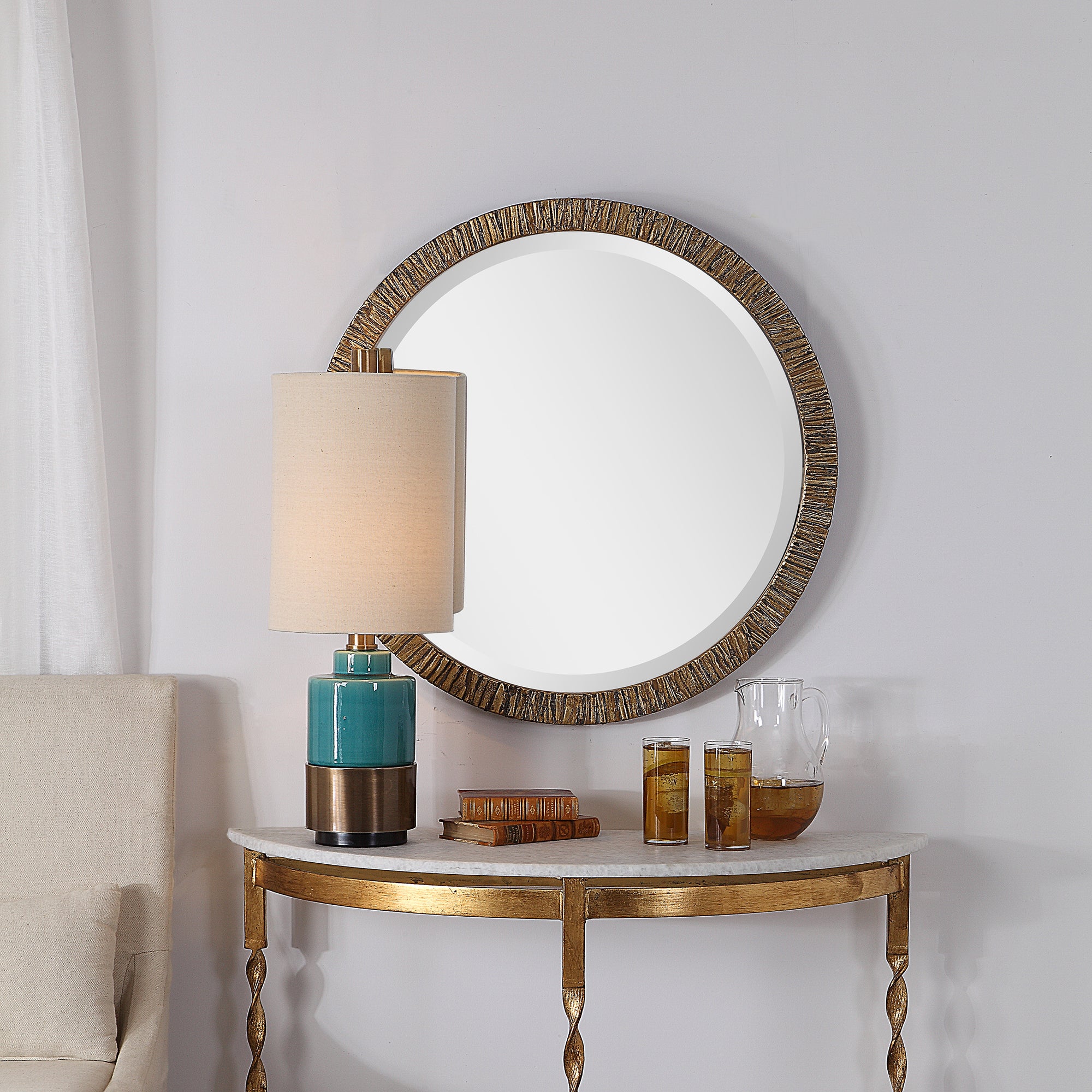 Wayde Gold Bark Round Mirror