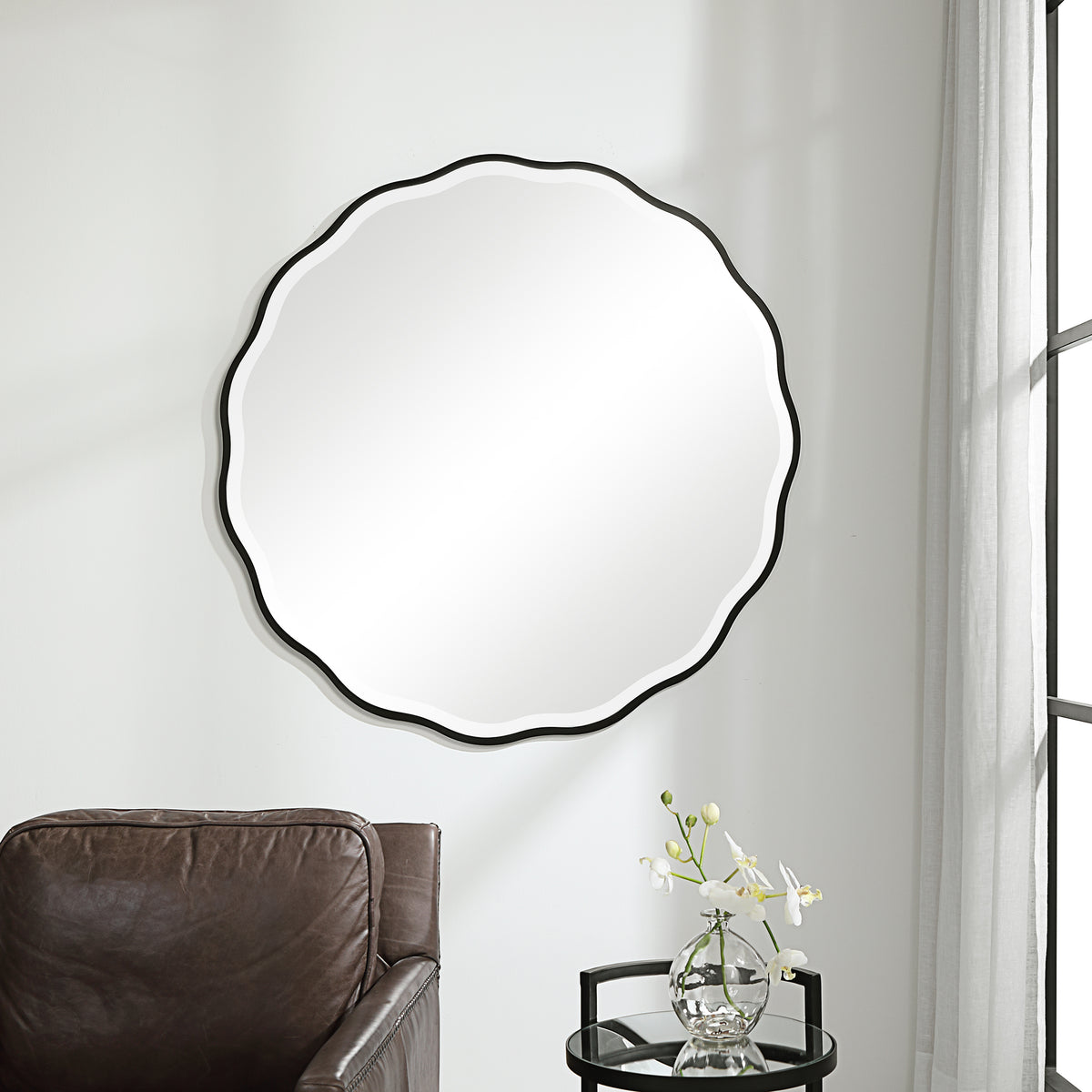 Aneta Black Round Mirror