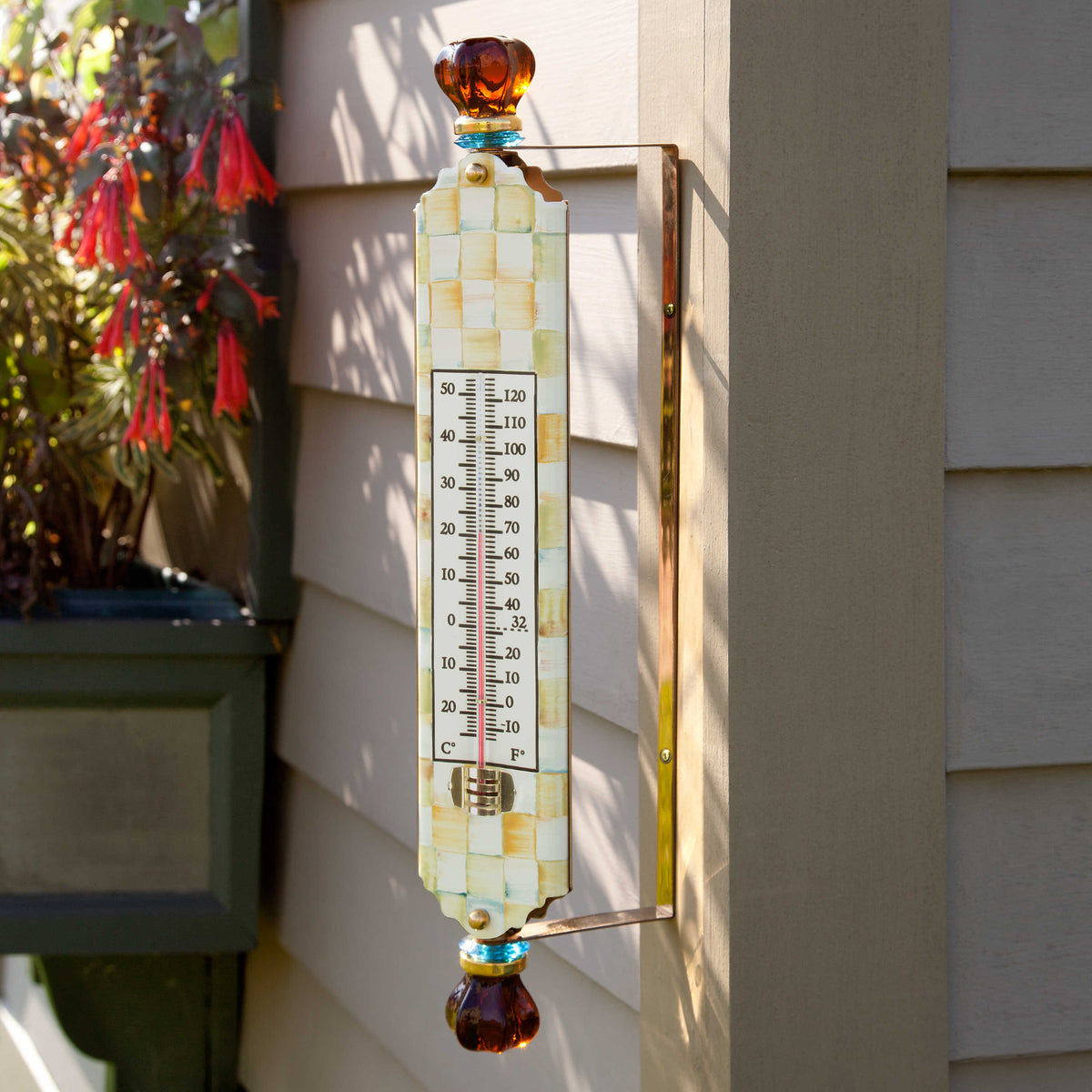 Enamel Parchment Check Outdoor Thermometer