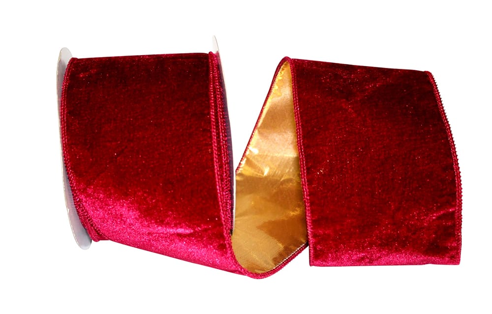 Plush Velvet Gold Back Wired Edge, Burgundy/gold 4 Inch