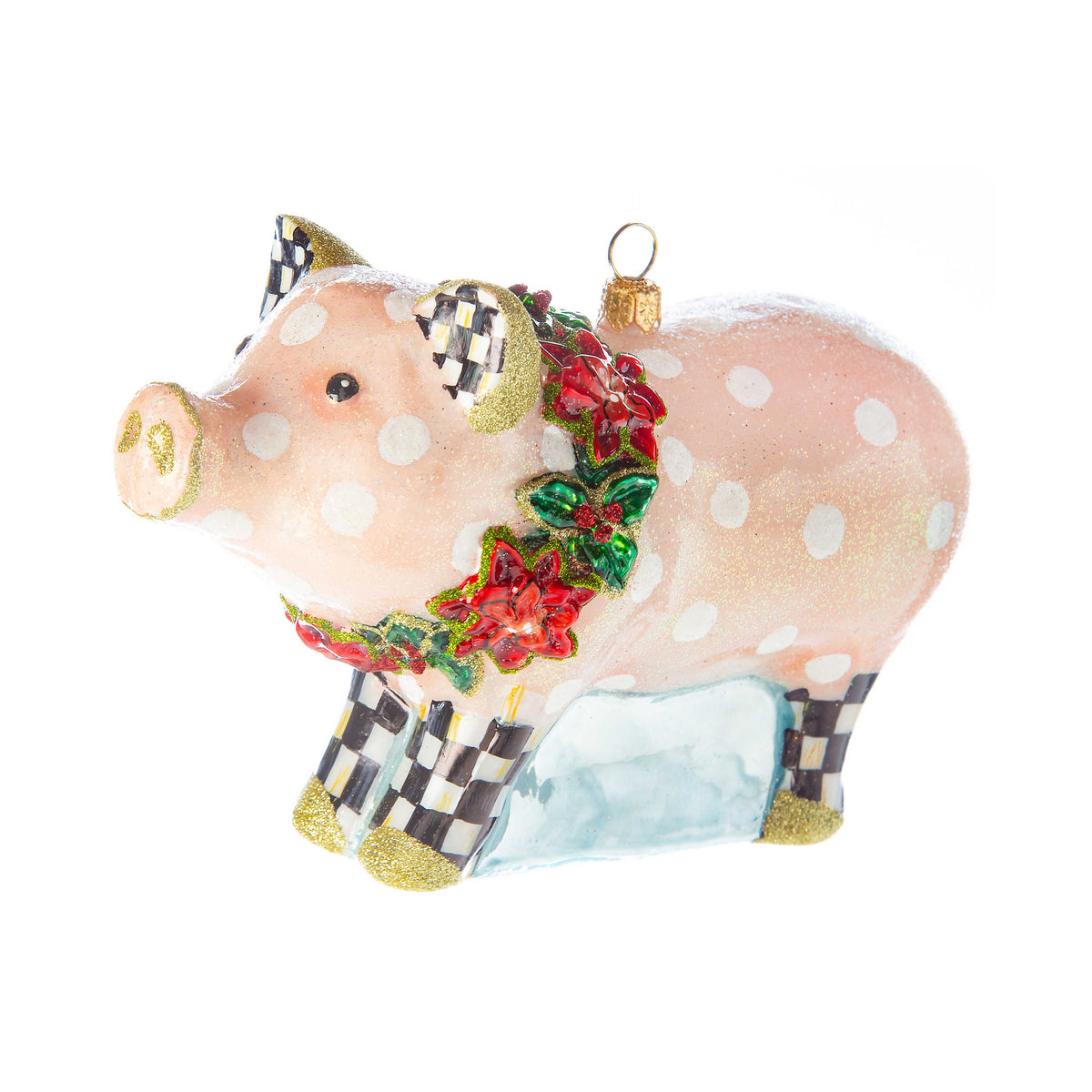 Polka Dot Pig -  Glass Ornament