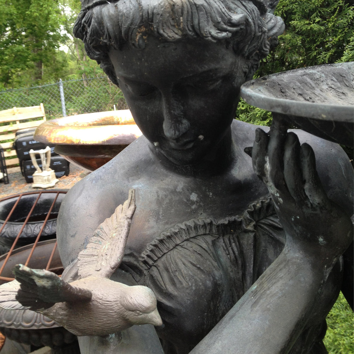 Bronze Garden Fountain,  Lady with Sparrow
